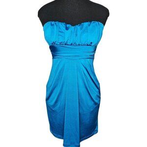 Teal Strapless Cocktail Dress Womens Small Ruched Waist, Party, Wedding